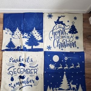 Set of 4 Christmas Holidays Zipper Throw Pillow Cover Cases Farmhouse 18"x18"